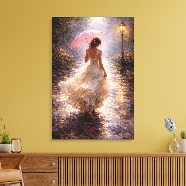 Pink Umbrella: Impasto Style Canvas Print (Insitu(LivingRoom))