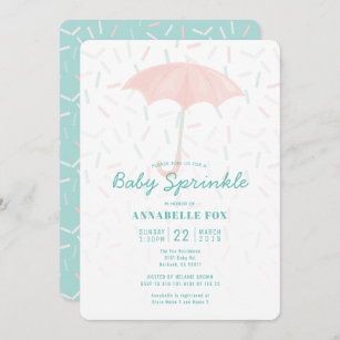 Pink Umbrella Mint Baby Sprinkle Shower Invitation