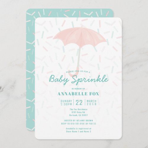 Pink Umbrella Mint Baby Sprinkle Shower Invitation