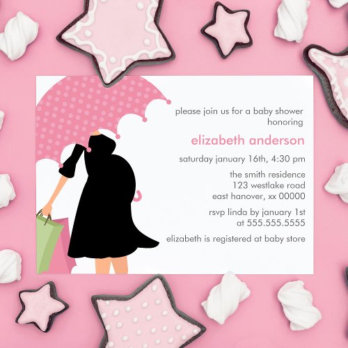 Pink Umbrella Mom To Be Girl Baby Shower Invitation