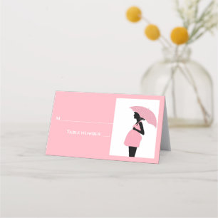 Pink Umbrella Polka Dots Baby Shower Table Card