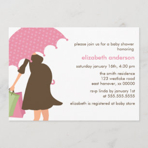 Pink Umbrella Pregnant Mom Baby Shower Invitation