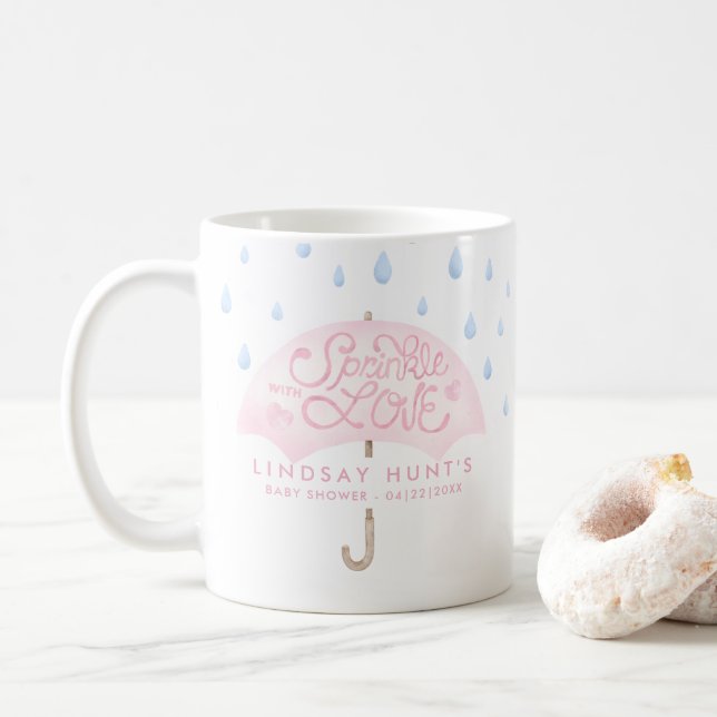 Pink Umbrella Sprinkle Baby Shower Mug (With Donut)