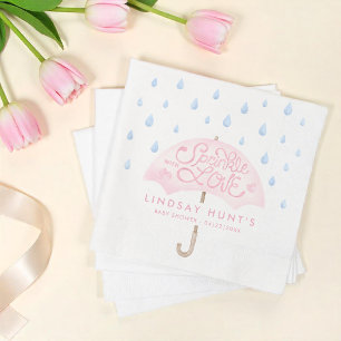 Pink Umbrella Sprinkle Baby Shower Napkin