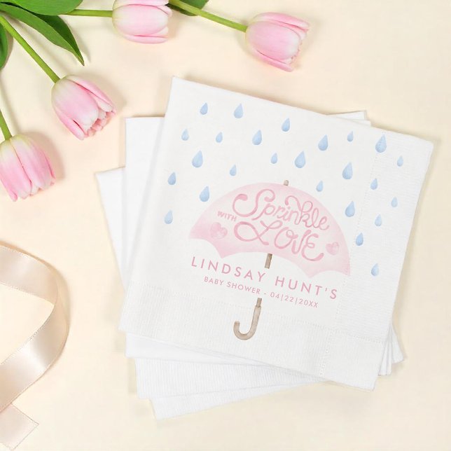 Pink Umbrella Sprinkle Baby Shower Napkin (Umbrella - Sprinkle with Love Baby Shower Napkins)