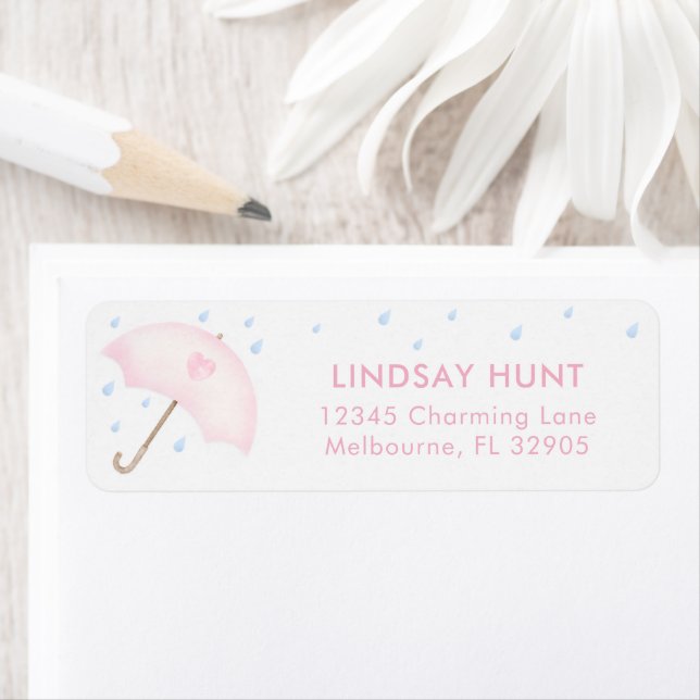 Pink Umbrella Sprinkle Return Address Label (Insitu)