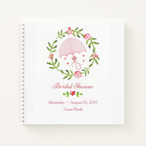 Pink Umbrella Wreath Bridal Shower Guest Book
