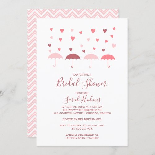 Pink Umbrellas and Hearts Bridal Shower Invitation