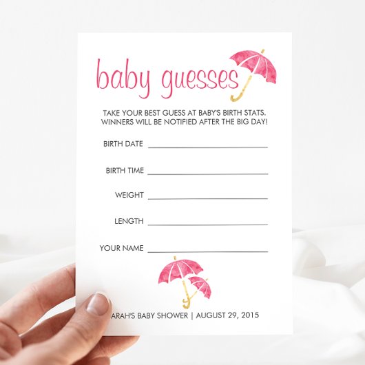 Pink Umbrellas Baby Shower Guessing Game