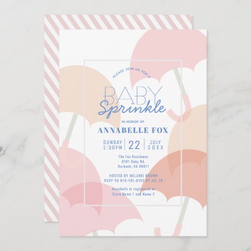 Pink Umbrellas Girl Baby Sprinkle Shower Invitation