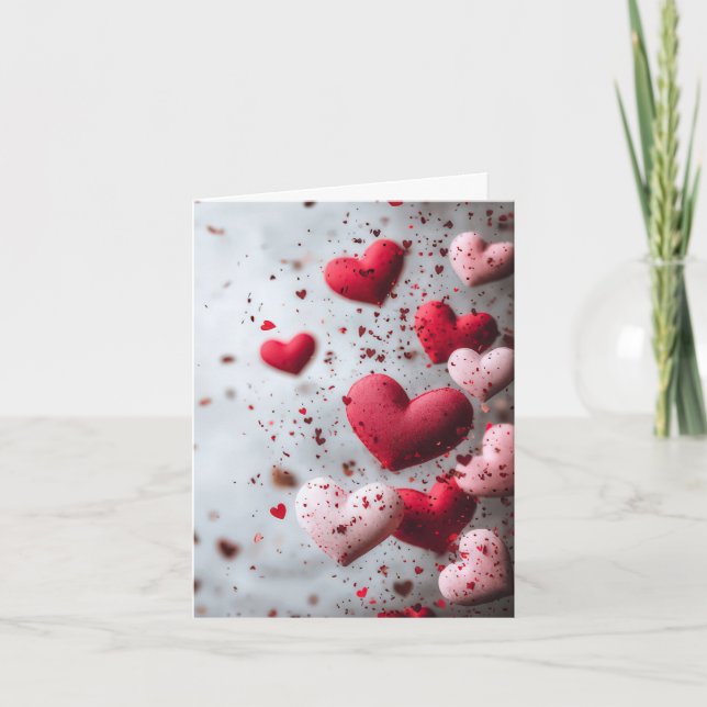 Pink und Red Hearts Valentine's Greeting Card (Front)