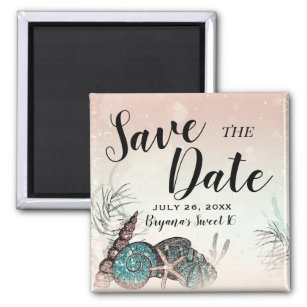 Pink Under Sea Shells Beach Save the Date Sweet 16 Magnet