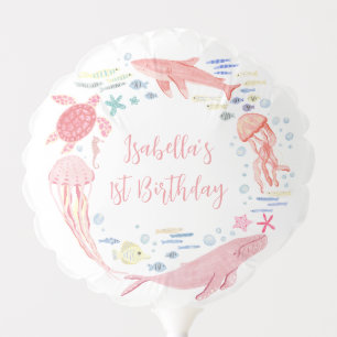 Pink Under The Sea 1st Birthday Balloon