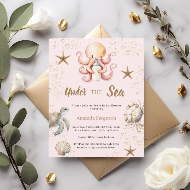 Pink under the sea animals Baby Shower invitation (Creator Uploaded)