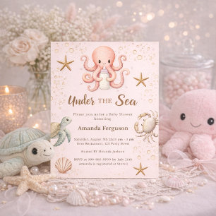 Pink under the sea animals Baby Shower invitation