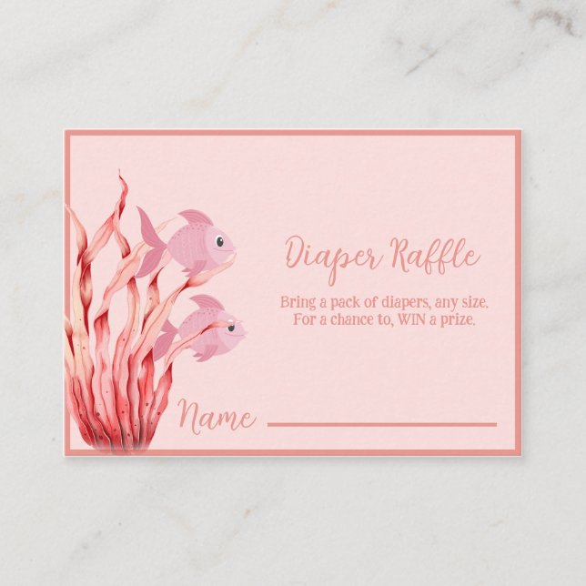 Pink Under the Sea baby Shower Diaper Raffle Enclosure Card (Front)