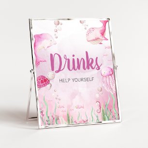 Pink Under the Sea Baby Shower Drinks Sign