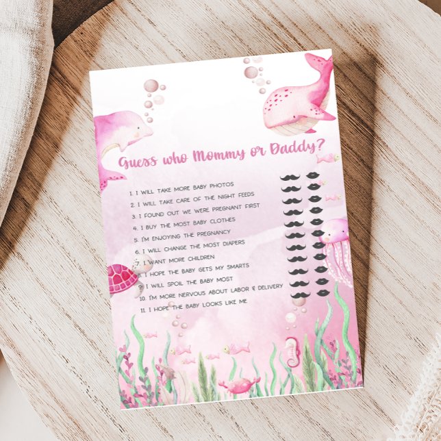 Pink Under the Sea Baby Shower Guess Who Game (Under the Sea Baby Shower Game)