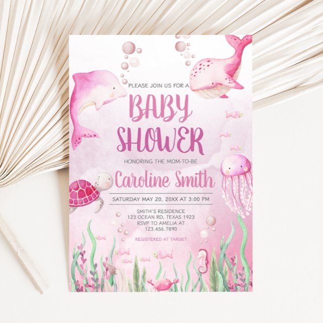 Pink Under the Sea Baby Shower Invitation (Summer Baby Shower Invitation)