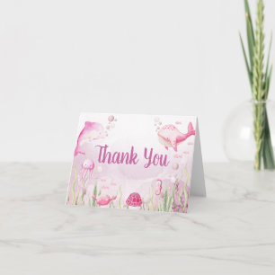 Pink Under the Sea Baby Shower Letterpress Thank You Card