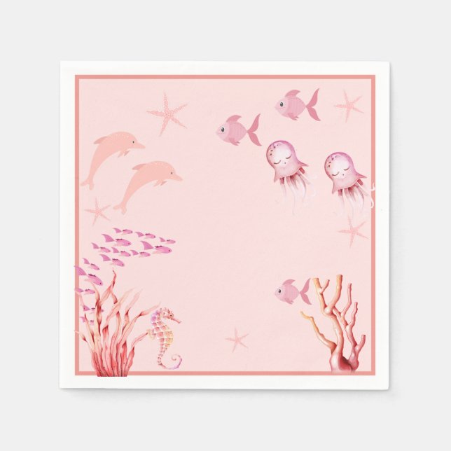 Pink Under the Sea baby Shower  Napkins (Front)