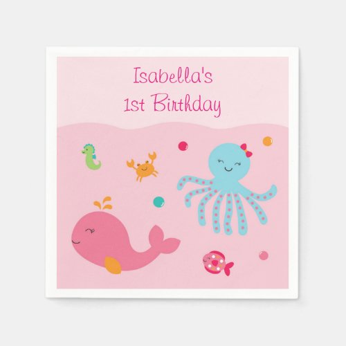 Pink Under the Sea Baby Shower Napkins