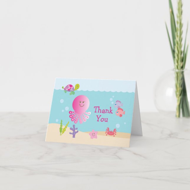 Pink Under the Sea Baby Shower Thank You Card (Front)