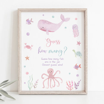 Pink Under The Sea Birthday Guess How Many Game Poster by LittlePrintsParties at Zazzle