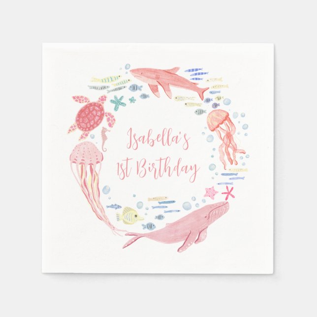 Pink Under The Sea Birthday Napkins (Front)