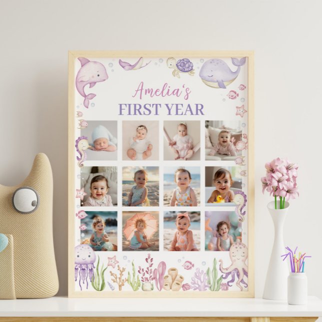 Pink Under the Sea Birthday Photo Milestone Sign (Creator Uploaded)