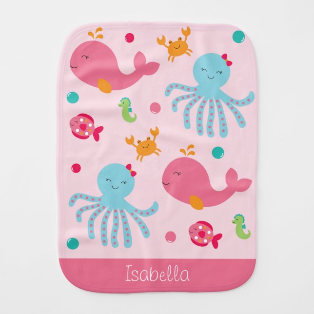 Pink Under the Sea Burp Cloth (Front)