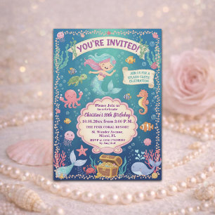 Pink Under the Sea Mermaid 10th Birthday Party Invitation
