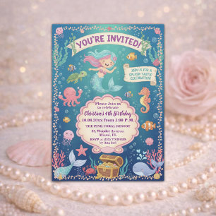 Pink Under the Sea Mermaid 4th Birthday Party Invitation