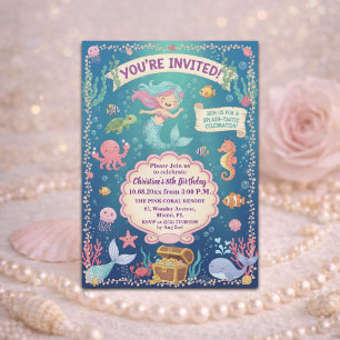 Pink Under the Sea Mermaid 8th Birthday Party Invitation