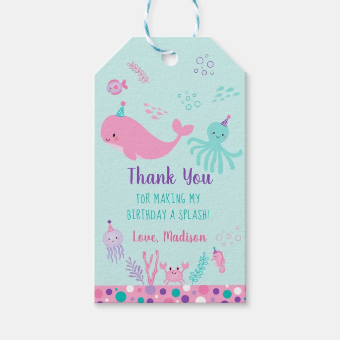 Pink Under The Sea Nautical Whale Birthday Gift Tags