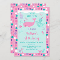 Pink Under The Sea Nautical Whale Birthday Invitation