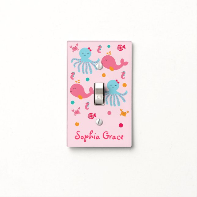 Pink Under The Sea Nursery Light Switch Cover (In Situ)