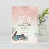 Pink Under the Sea Shells Beach Sweet 16 Party Invitation (Standing Front)