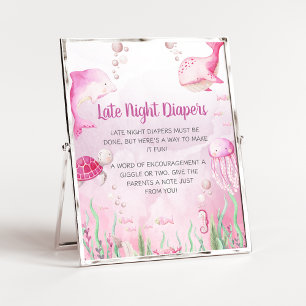 Pink Under the Sea Shower Late Night Diapers Sign
