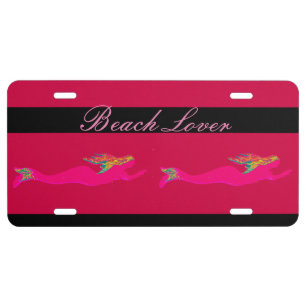 pink underwater mermaid beach lover license plate