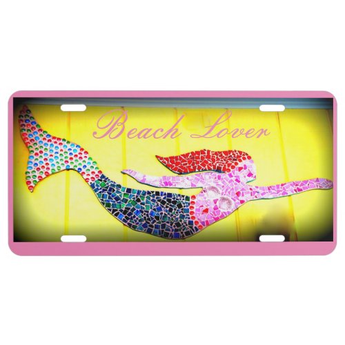 pink underwater mermaid beach lover license plate