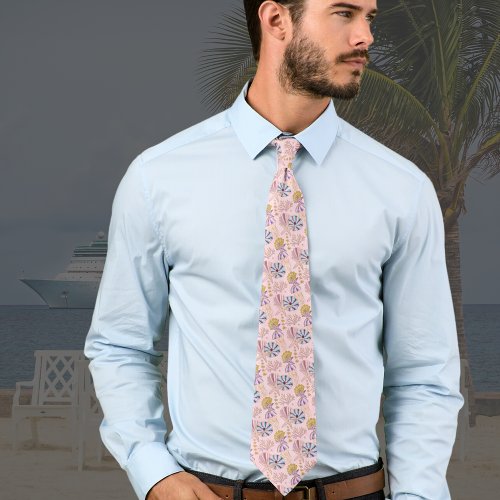 Pink Underwater Seashells Coral and Starfish Neck Tie