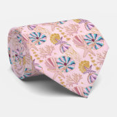 Pink Underwater Seashells, Coral, and Starfish Neck Tie (Rolled)