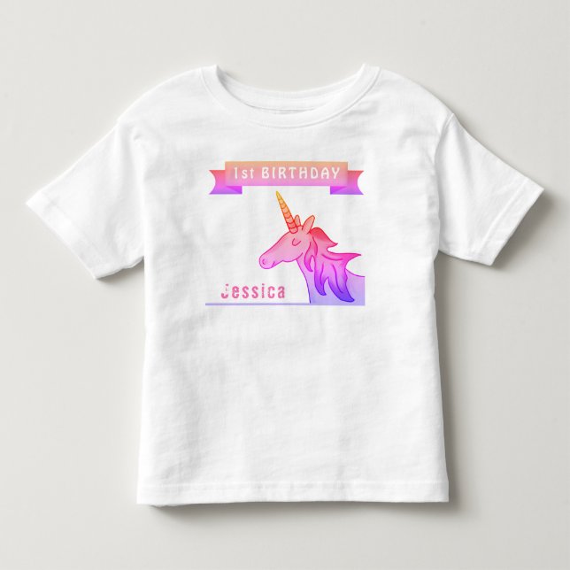 Pink Unicorn 1st Birthday Girl Toddler T-shirt (Front)