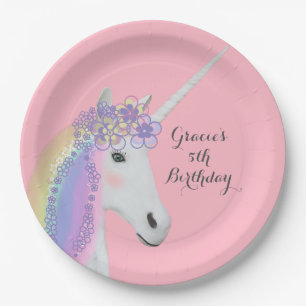 Pink Unicorn 5th Birthday Party Personalized Paper Plates