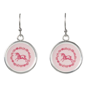 Pink unicorn and flowers earrings