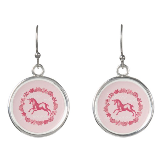 Pink unicorn and flowers earrings (Front)