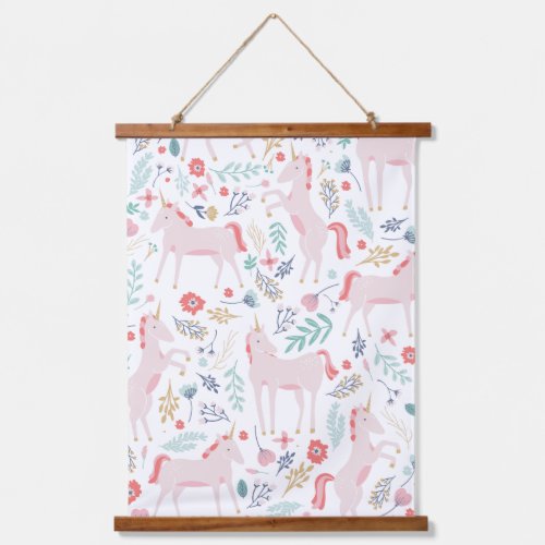 Pink Unicorn and Flowers Hanging Tapestry