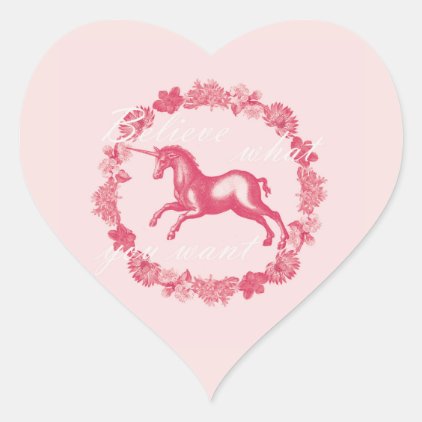 Pink unicorn and flowers heart sticker