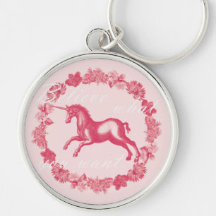 Pink unicorn and flowers keychain